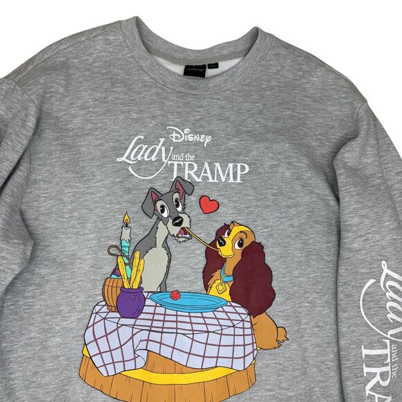 Disney Lady and the Tramp Graphic Heather Gray Crew Neck Pullover Adult size XL - Picture 2 of 9